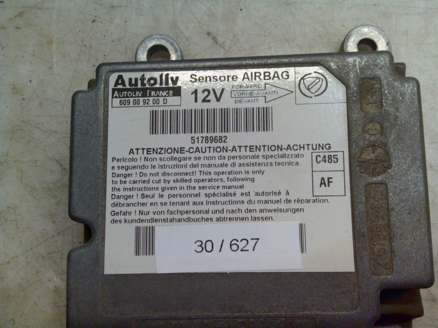 30-627 Centralina Airbag Autoliv 609 00 92 00 D 609009200D 51789682 C485 AE  LANCIA  YPSILON