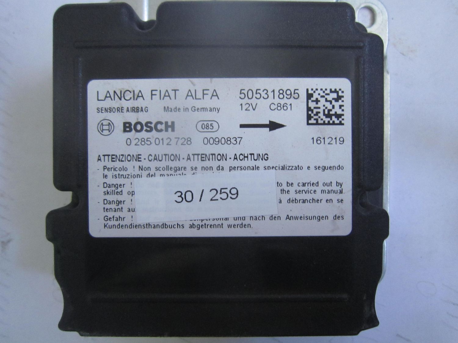 30-259 Centralina Airbag Bosch 0 285 012 728 0285012728 50531895    Alfa Romeo / Fiat / Lancia  Giulietta