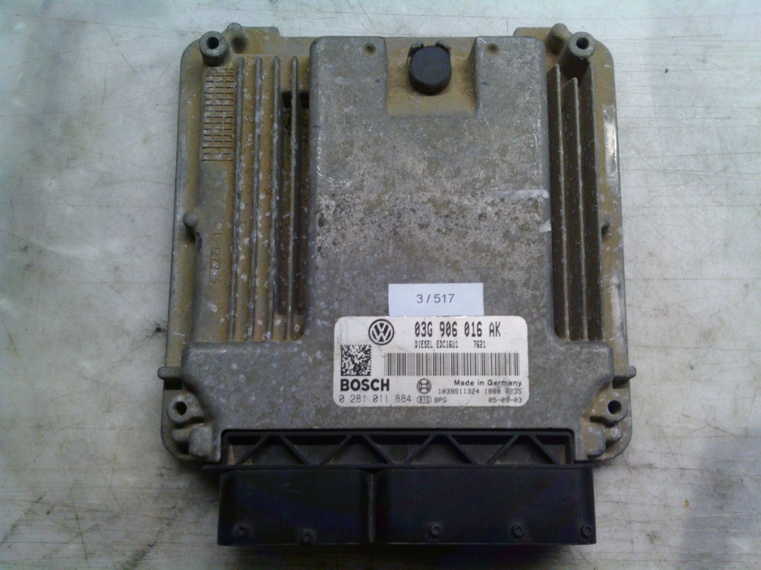 3-517 Centralina Motore Bosch 0 281 011 884 0281011884 03G 906 016 AK 1039S11324 EDC16U1 AUDI Diesel A 3 3-517 Centralina Motore Bosch 0 281 011 884 0281011884 03G 906 016 AK 1039S11324 EDC16U1 AUDI Diesel A 3