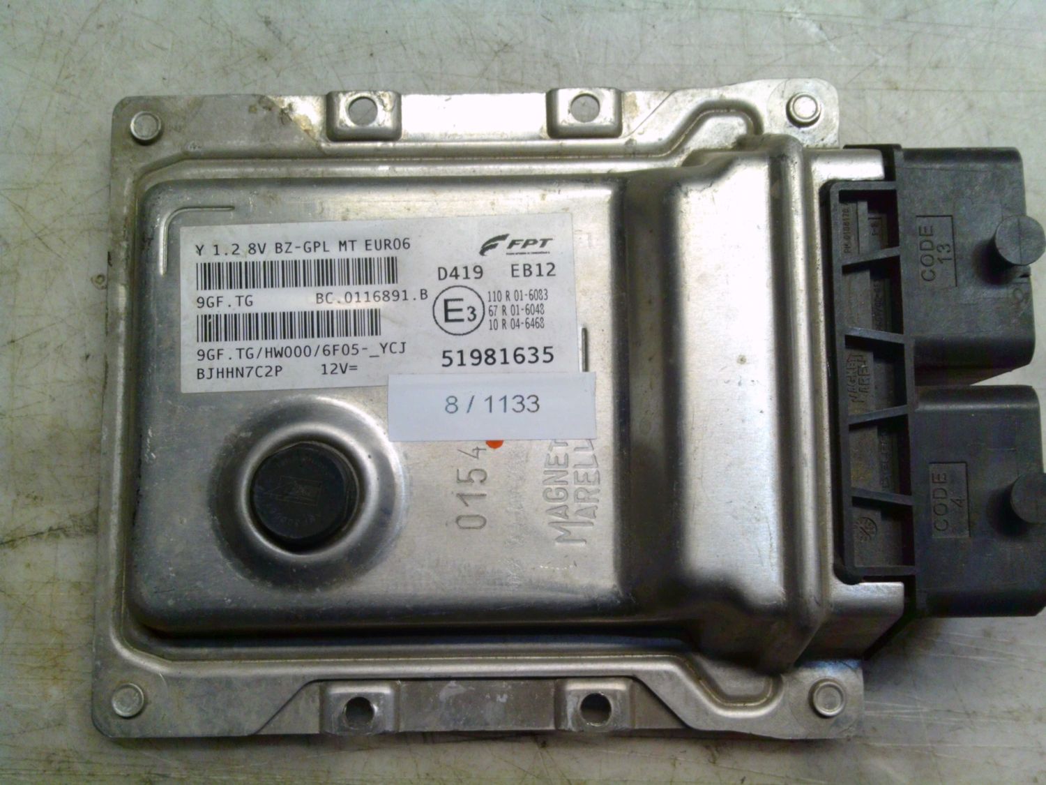 8-1133 Centralina Motore Magneti Marelli 51981635   9GF.TG BC.0116891.B HW000/6F05-_YCJ Y 1.2 8V BZ-GPL MT EURO6 ALFA ROMEO / FIAT / LANCIA Benzina 500
