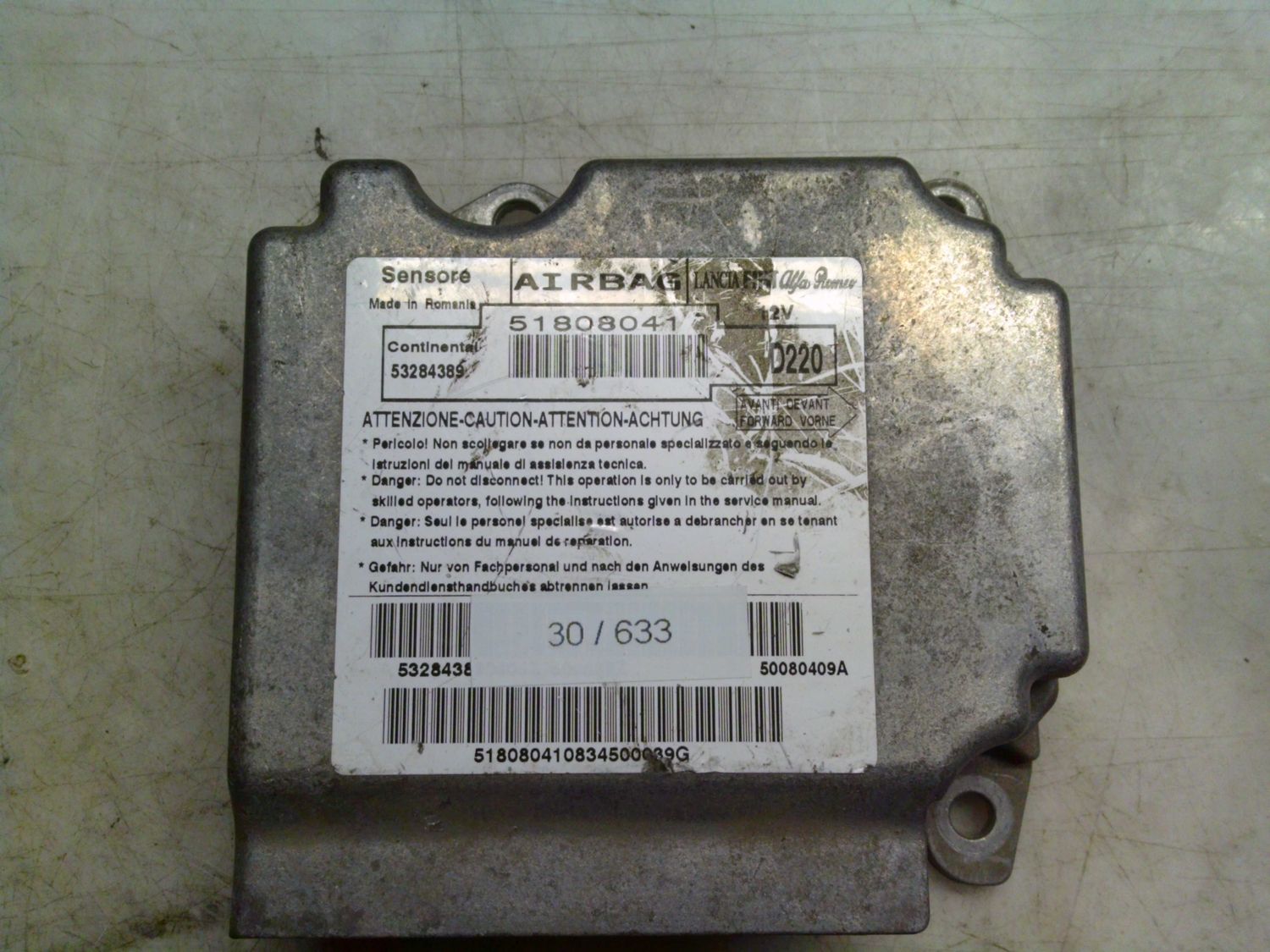 30-633 Centralina Airbag Continental 51808041   53284389    ALFA ROMEO / FIAT / LANCIA  DELTA