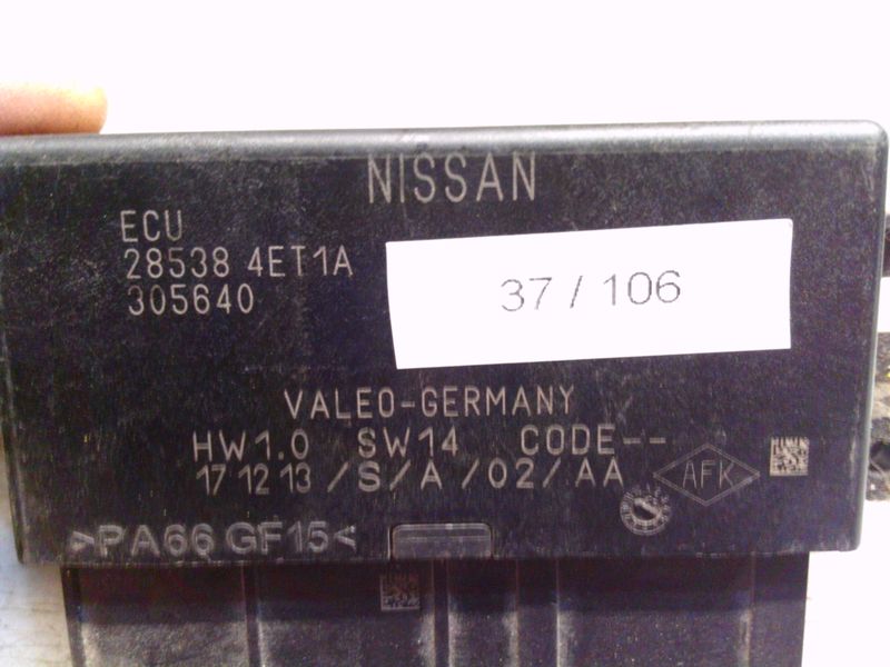 37-106 Centralina sensori parcheggio Valeo 28538 4ET1A 285384ET1A HW 1.0 SW 14 PDC  NISSAN  QASHQAI