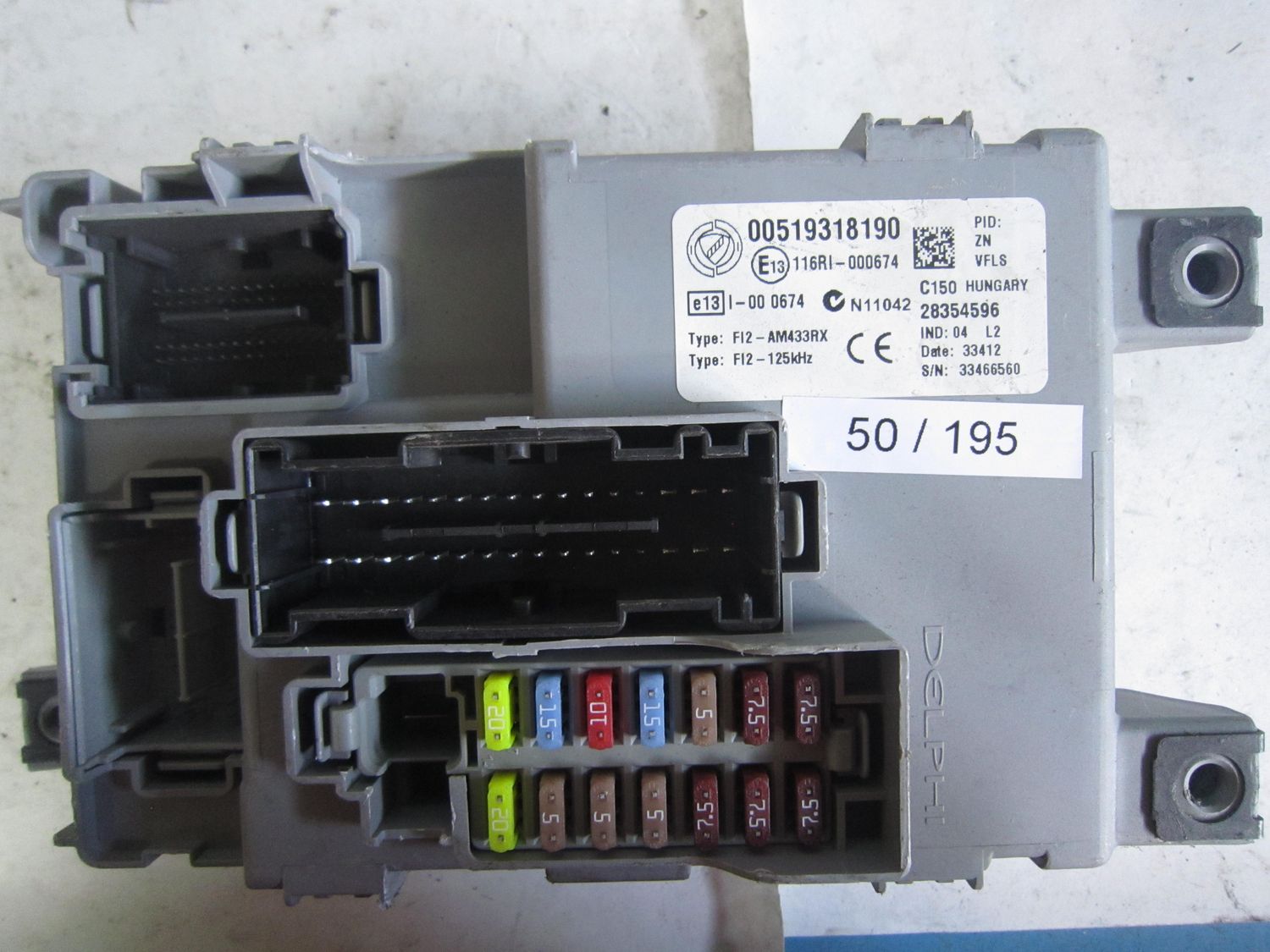 50-195 Body Computer Delphi 00519318190 28354596 FI2-AM433RX Alfa Romeo / Fiat / Lancia Benzina 500 50-195 Body Computer Delphi 00519318190 28354596 FI2-AM433RX Alfa Romeo / Fiat / Lancia Benzina 500