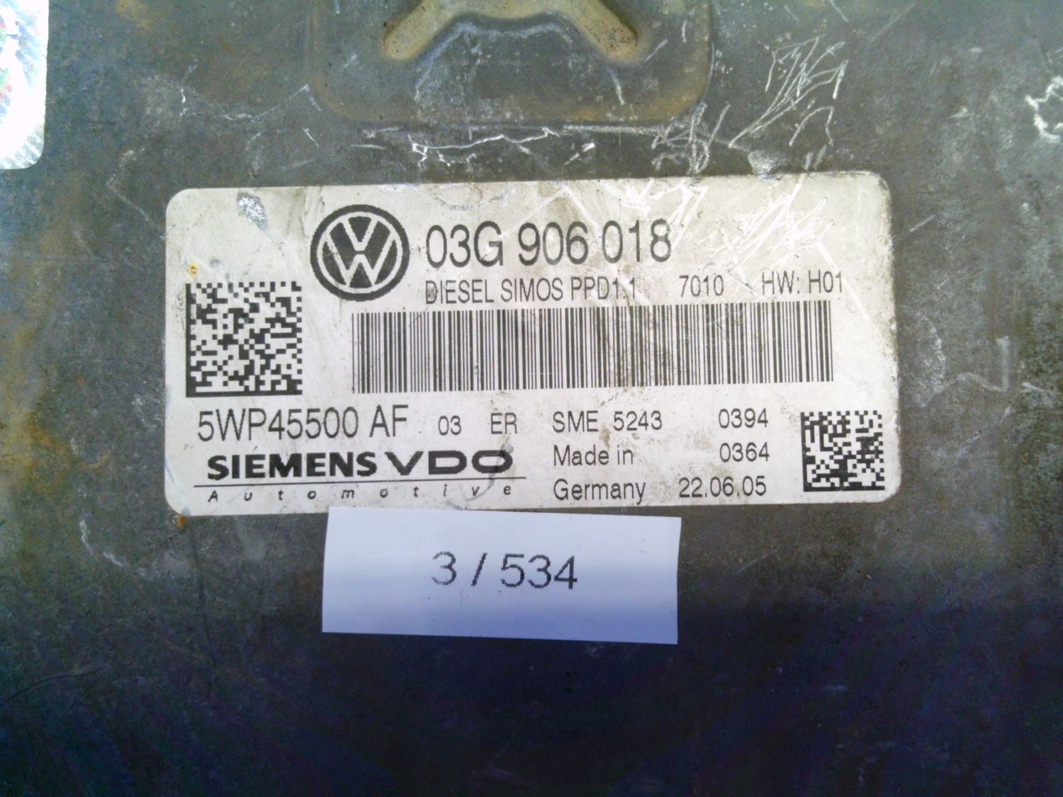 3-534 Centralina Motore Siemens 5WP45500 AF 5WP45500AF 03G 906 018 SIMOS PPD1.1 HW H01  VOLKSWAGEN Diesel Passat