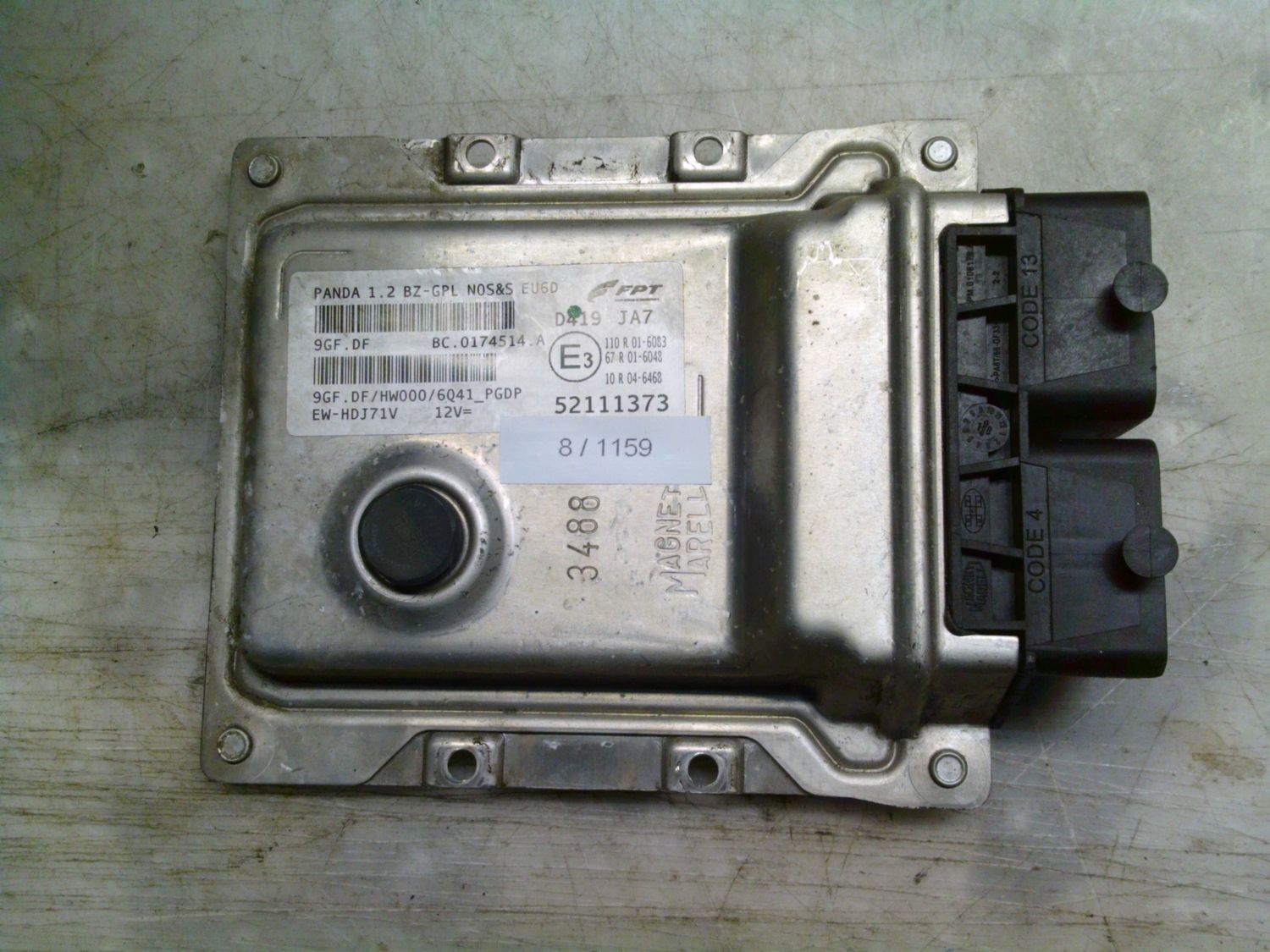 8-1159 Centralina Motore Magneti Marelli 52111373   9GF.DF BC.0174514.A HW000/6Q41-PGDP PANDA 1.2 BZ-GPL NOS&S EU6D FIAT Benzina / GPL PANDA