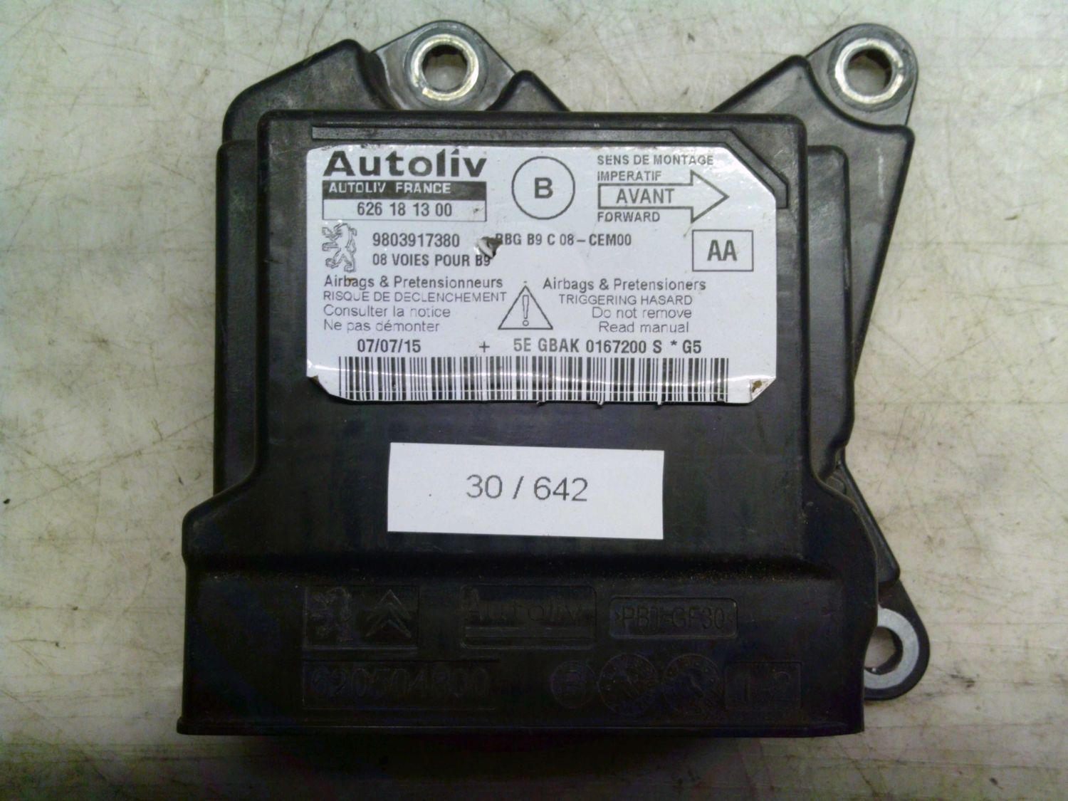30-642 Centralina Airbag Autoliv 626 18 13 00 626181300 9803917380    CITROEN  BERLINGO'