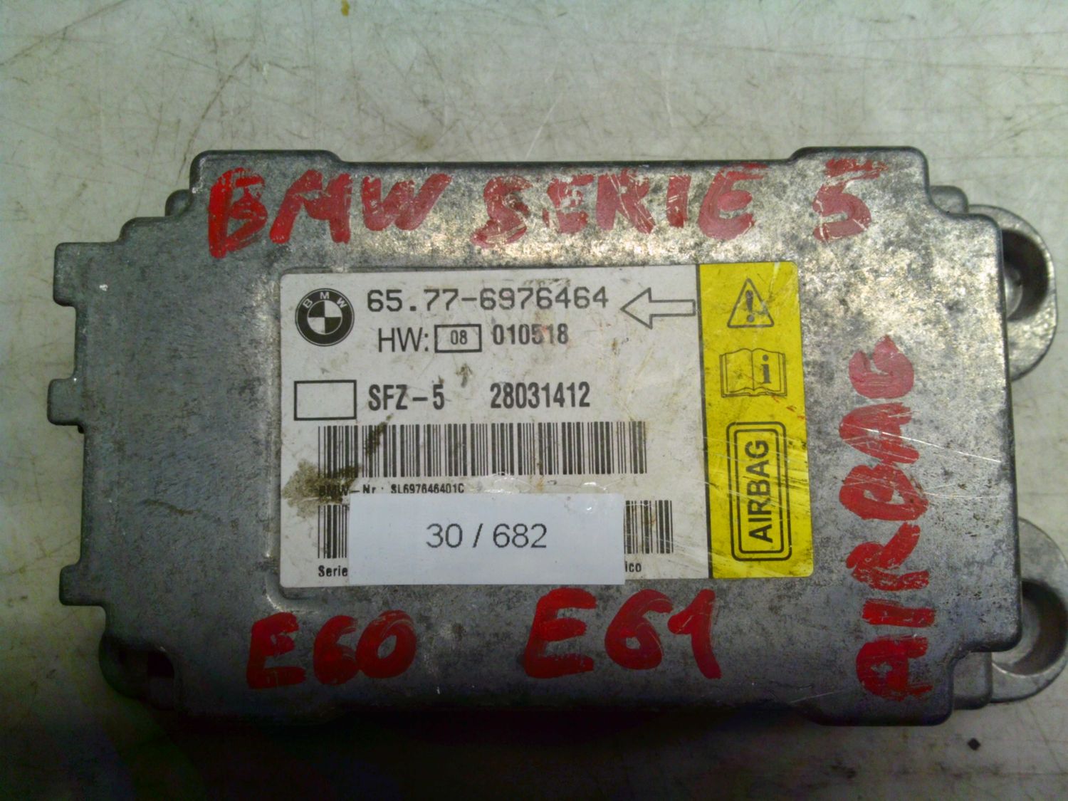 30-682 Centralina Airbag Bmw 65.77-6976464 65.776976464 HW 010518 28031412   BMW  Serie 5