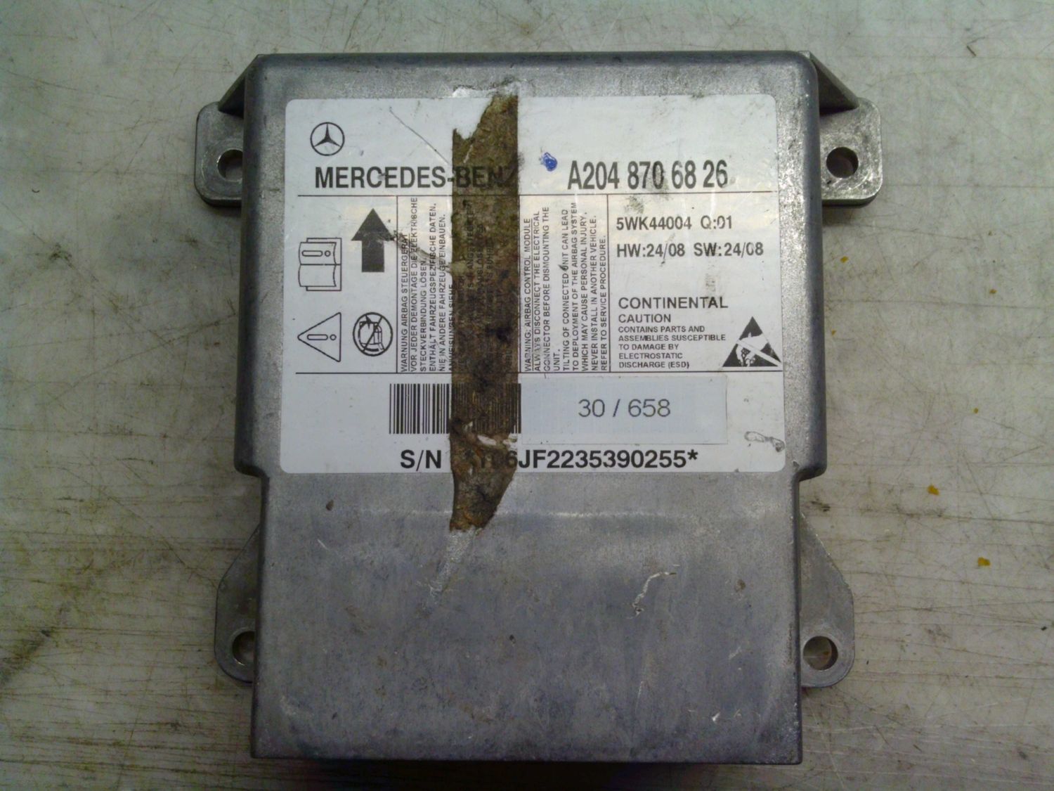 30-658 Centralina Airbag Continental 5WK44004   A204 870 68 26 Q 01 HW: 24/08 SW: 24/08 MERCEDES  Classe C