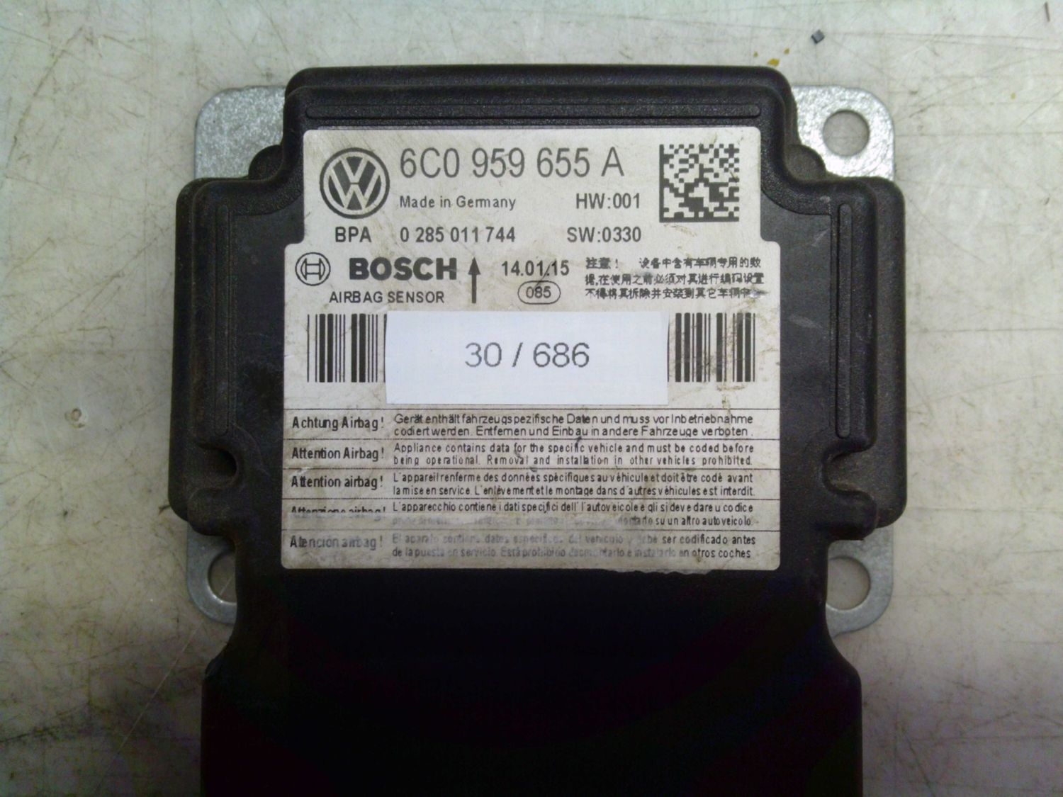 30-686 Centralina Airbag Bosch 0 285 011 744 0285011744 6C0 959 655 A    VOLKSWAGEN  Polo