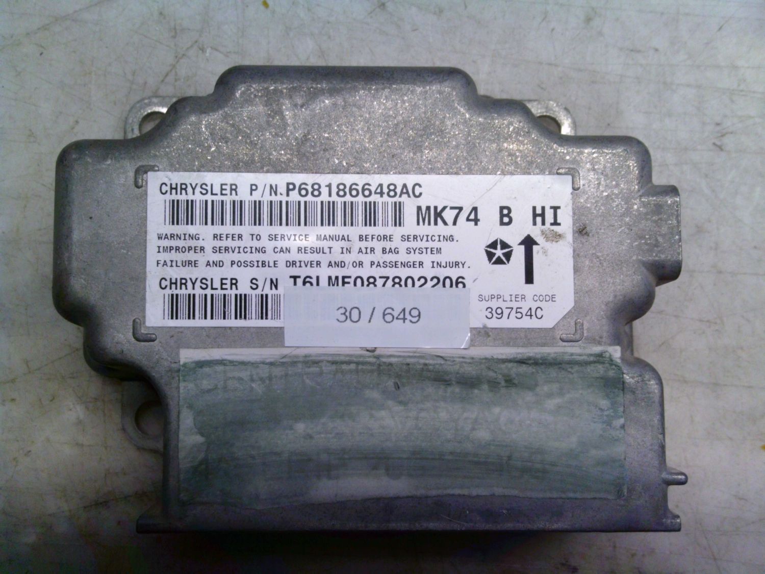 30-649 Centralina Airbag Chrysler P68186648AC   39754C MK74 B HI   JEEP  COMPASS