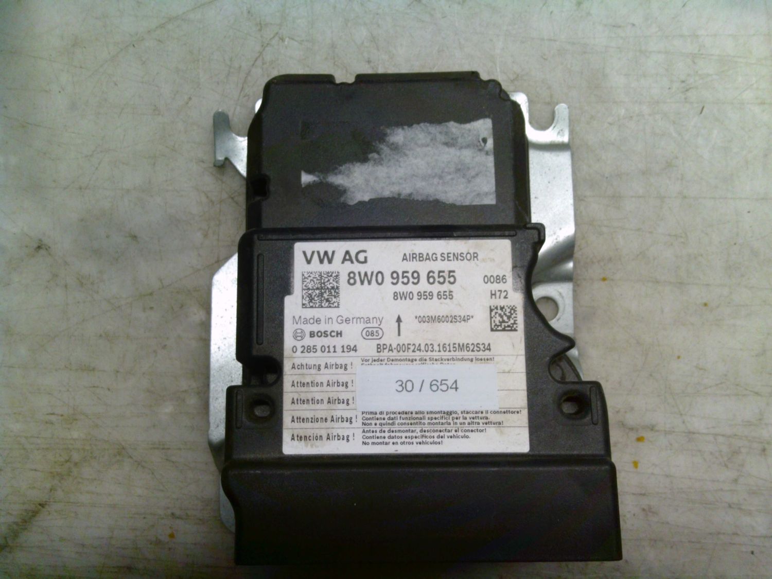30-654 Centralina Airbag Bosch 0 285 011 194 0285011194 8W0 959 655 H72   AUDI  A 4
