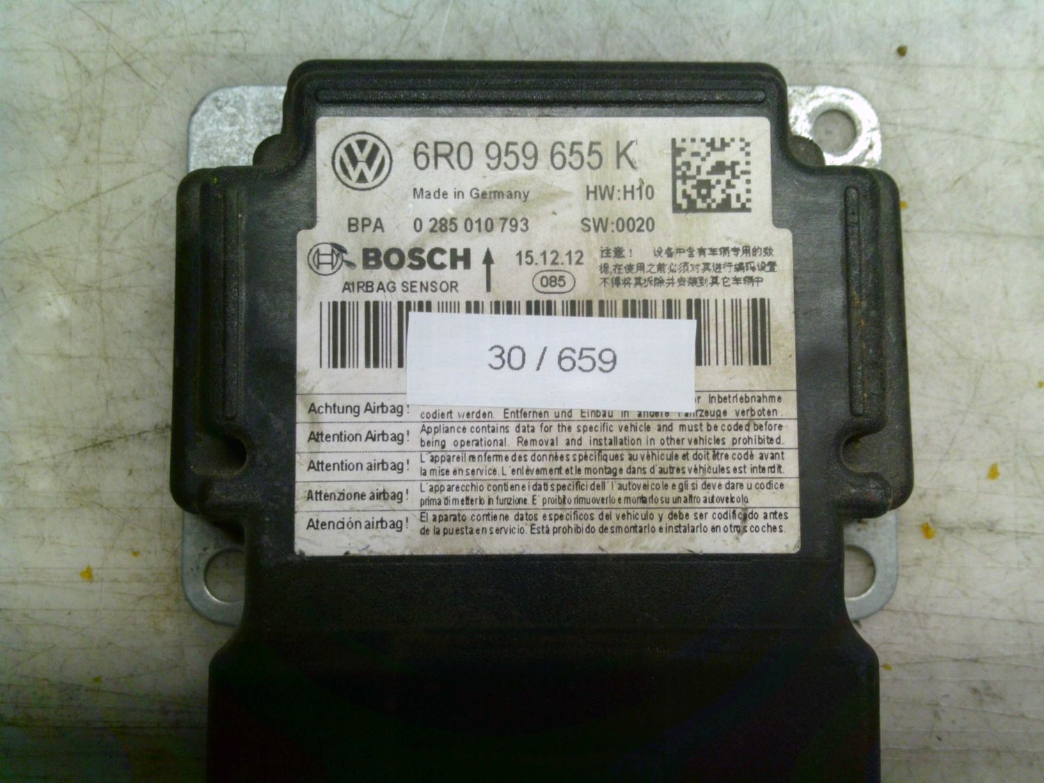 30-659 Centralina Airbag Bosch 0 285 010 793 0285010793 6R0 959 655 K    VOLKSWAGEN  Polo