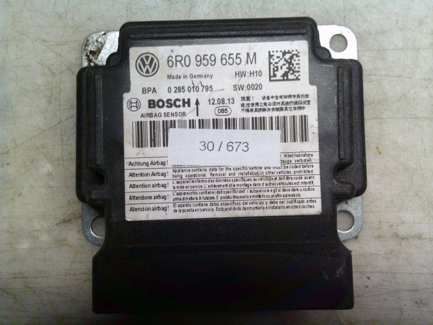 30-673 Centralina Airbag Bosch 0 285 010 795 0285010795 6R0 959 655 M    VOLKSWAGEN  Polo