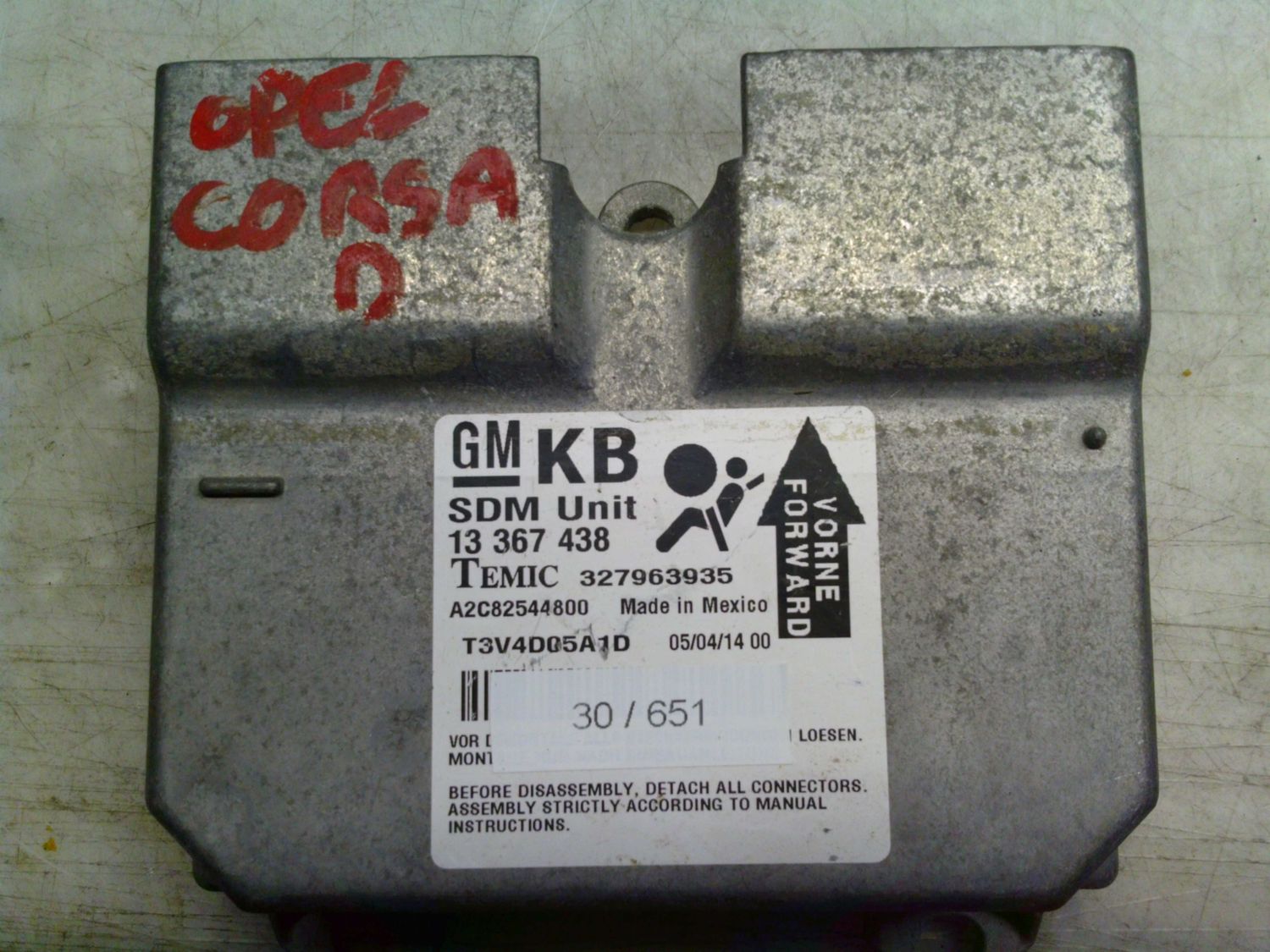 30-651 Centralina Airbag Temic 13 367 438 13367438 327963935 A2C82544800   OPEL  Corsa