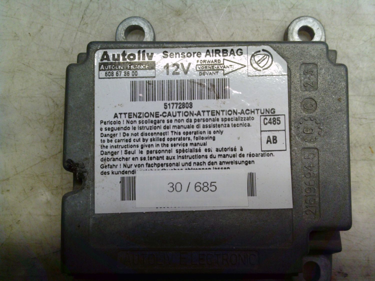 30-685 Centralina Airbag Autoliv 608 67 36 00 608673600 51772803    FIAT  Doblo'