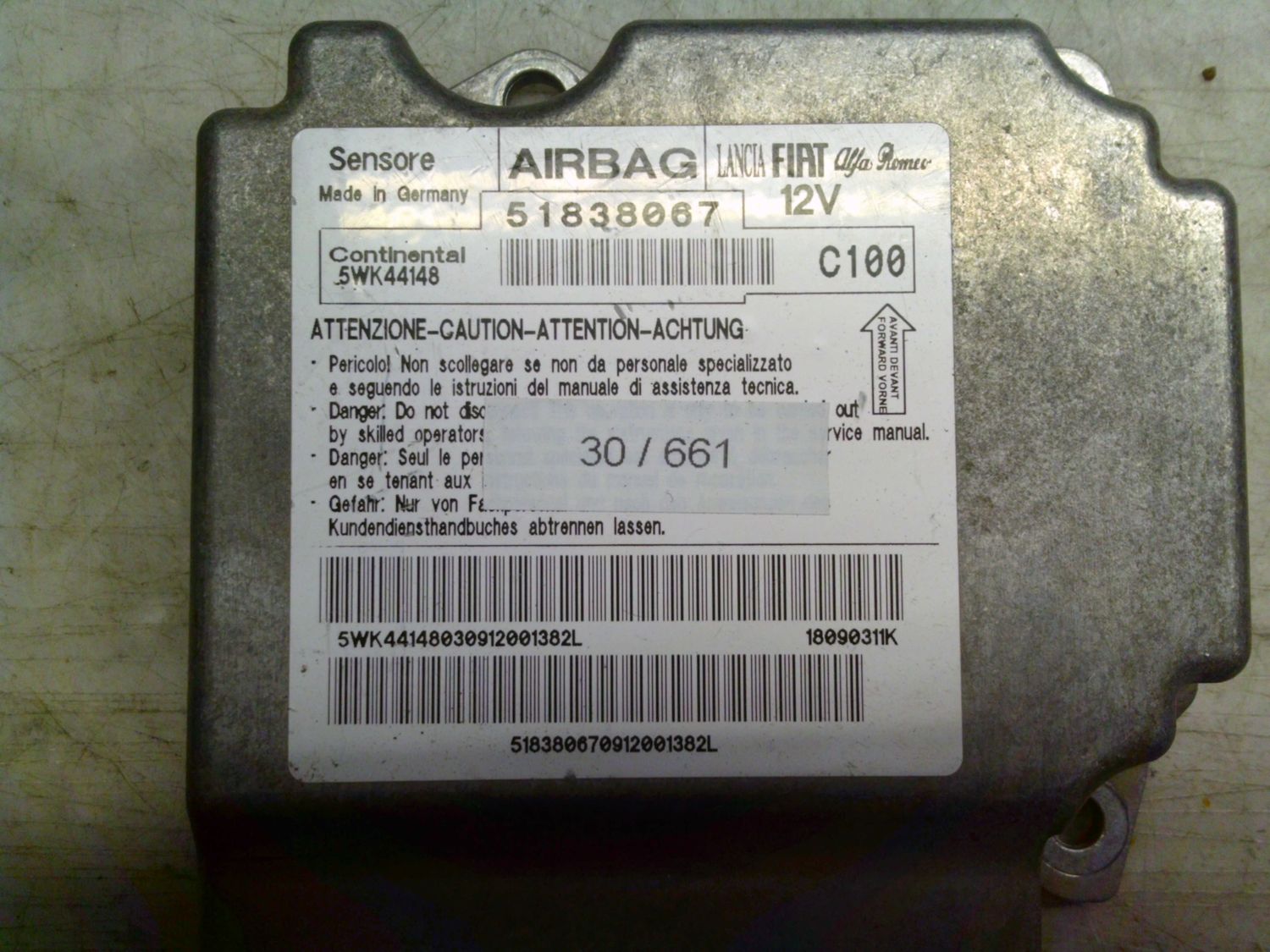 30-661 Centralina Airbag Continental 51838067   5WK44148    FIAT  Punto