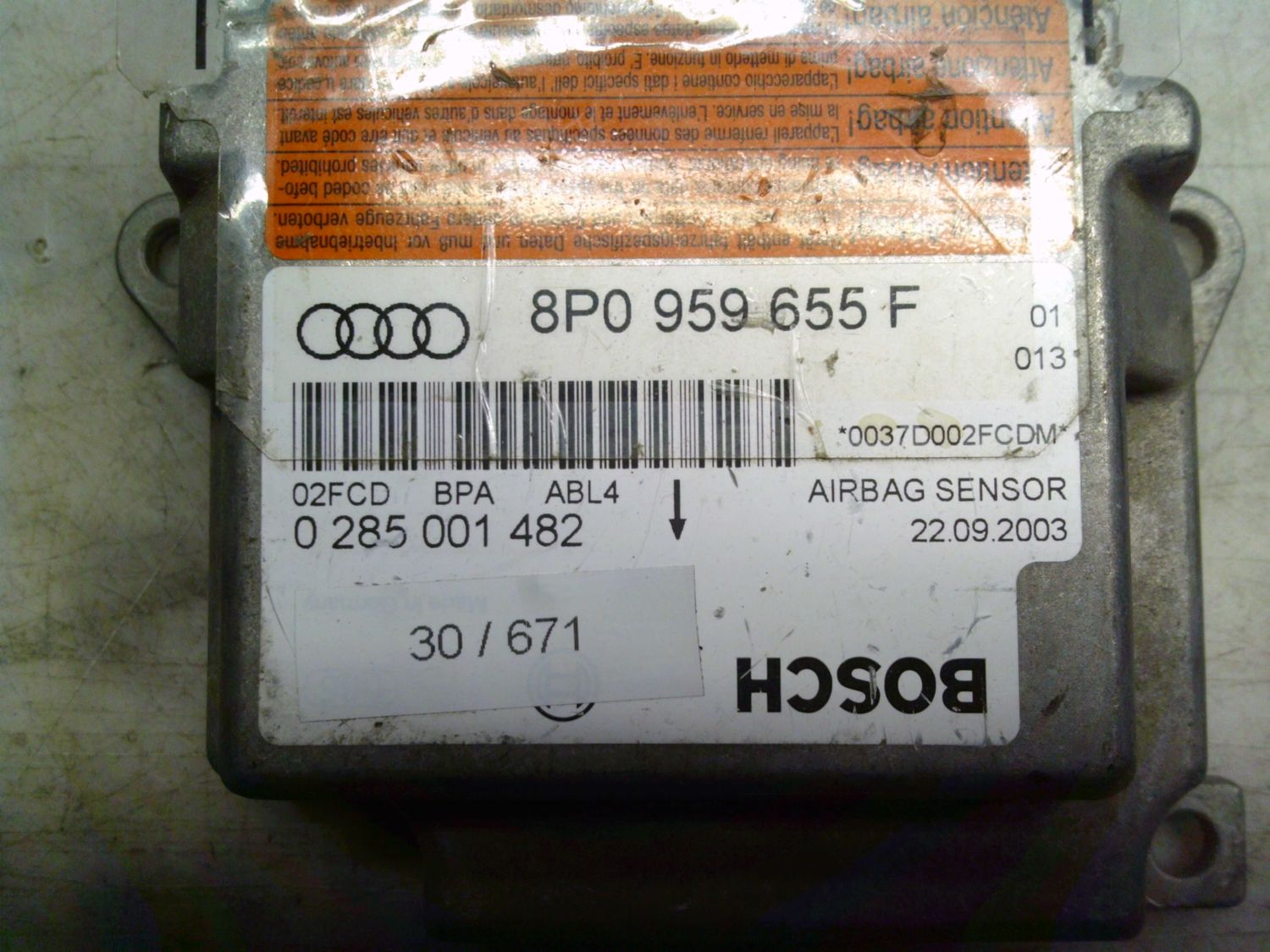 30-671 Centralina Airbag Bosch 0 285 001 482 0285001482 8P0 959 655 F    AUDI  A 3