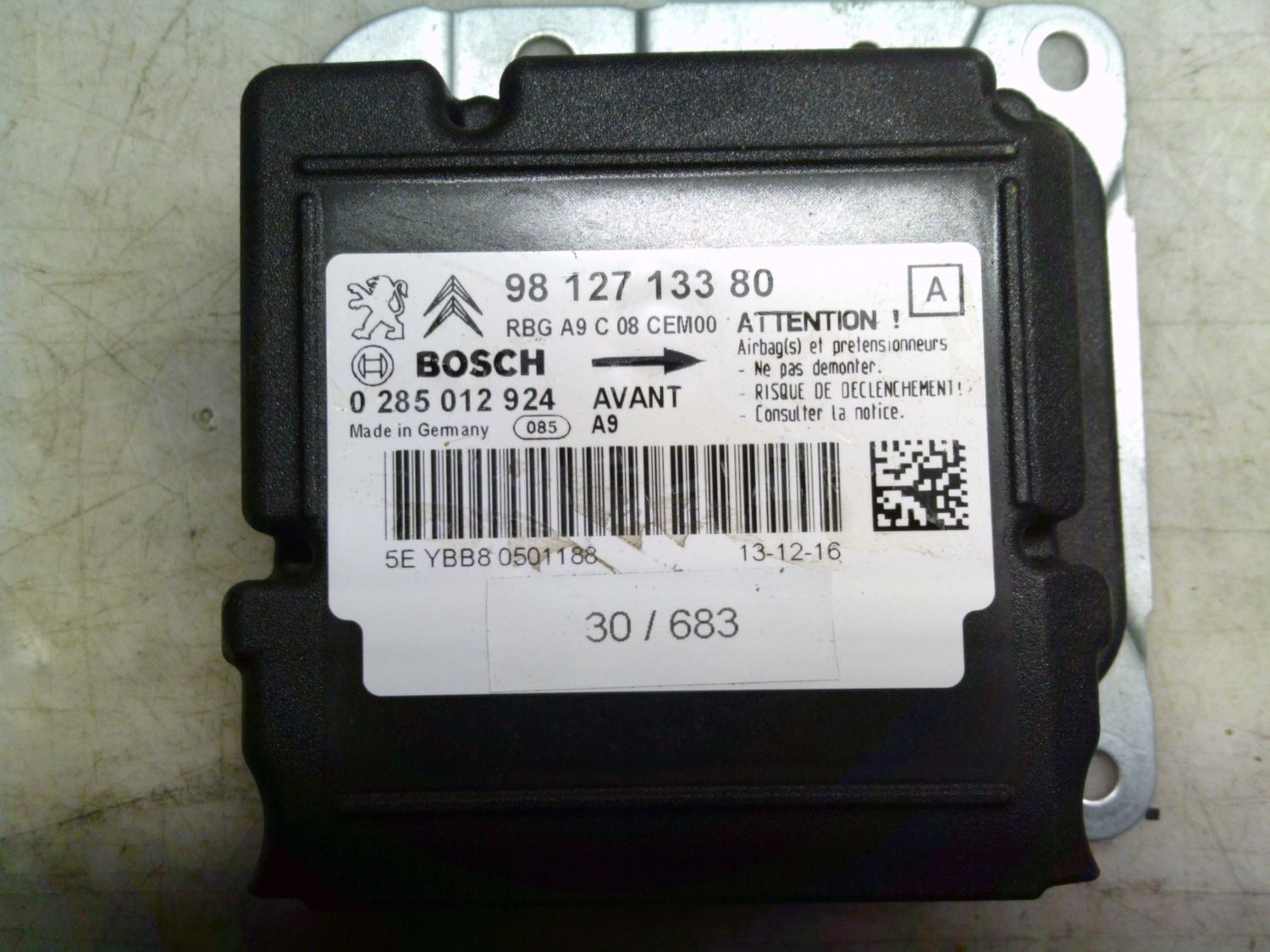 30-683 Centralina Airbag Continental 0 285 012 924 0285012924 A3C08601200 H026S0821D00   PEUGEOT  208