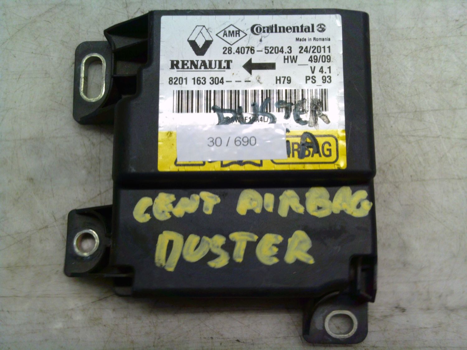 30-690 Centralina Airbag Continental 8201 163 304 8201163304 28.4076-5204.3 HW 49/09 DACIA DUSTER 30-690 Centralina Airbag Continental 8201 163 304 8201163304 28.4076-5204.3 HW 49/09 DACIA DUSTER