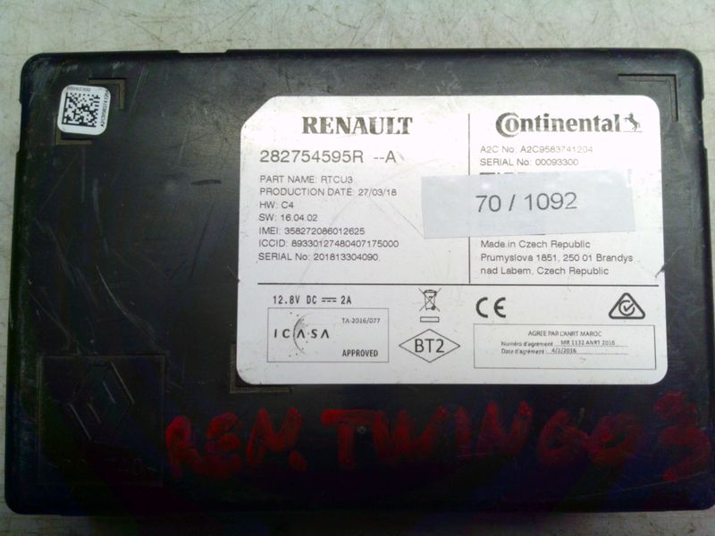 70-1092 Centralina Bluetooth Continental 28275 4595R 282754595R RTCU3 A2C9583741204   RENAULT  Twingo