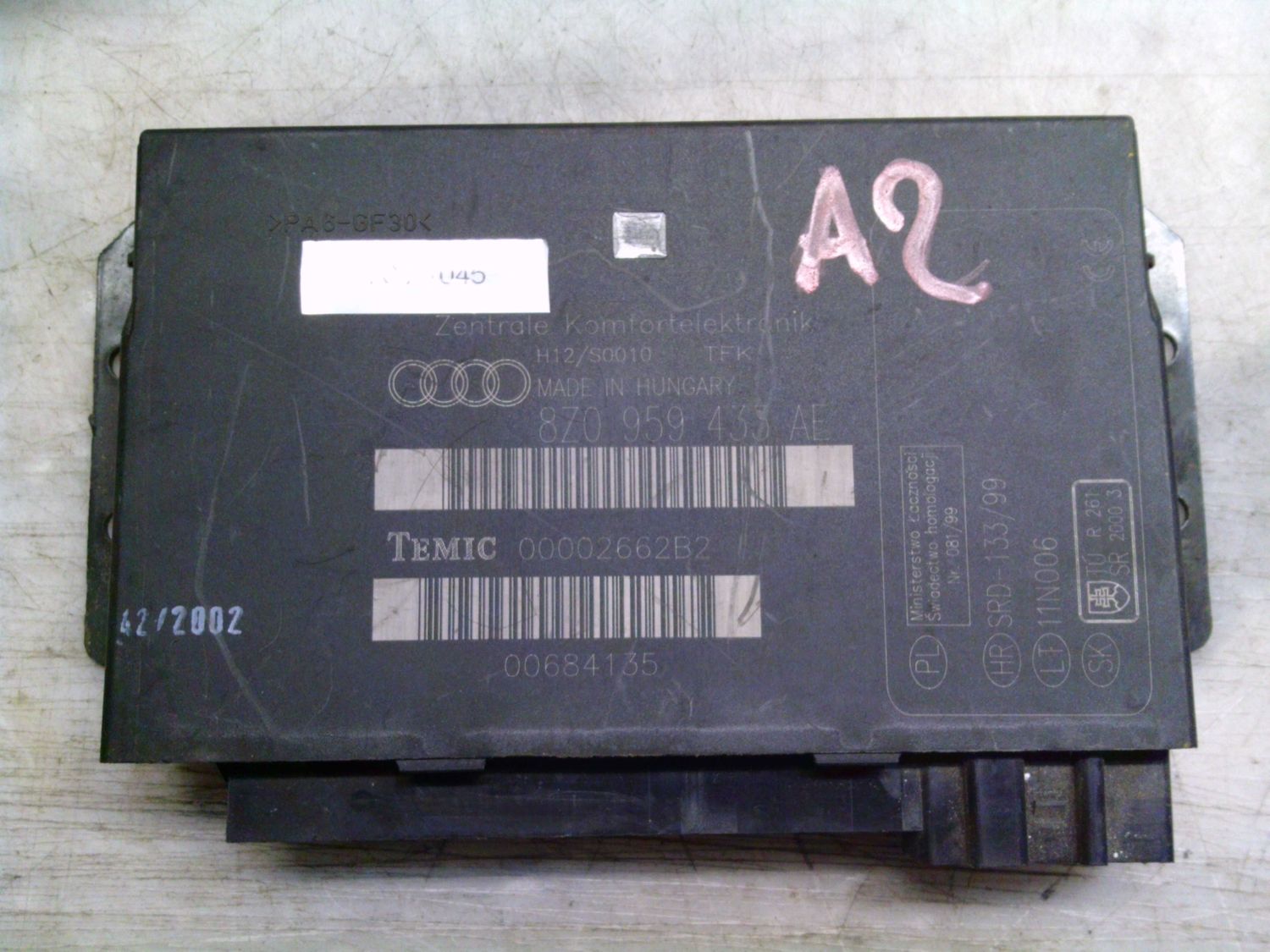 70-1045 Centralina Modulo Confort Temic 8Z0 959 433 AE 8Z0959433AE 2662B2 H12/S0010    AUDI  A 2