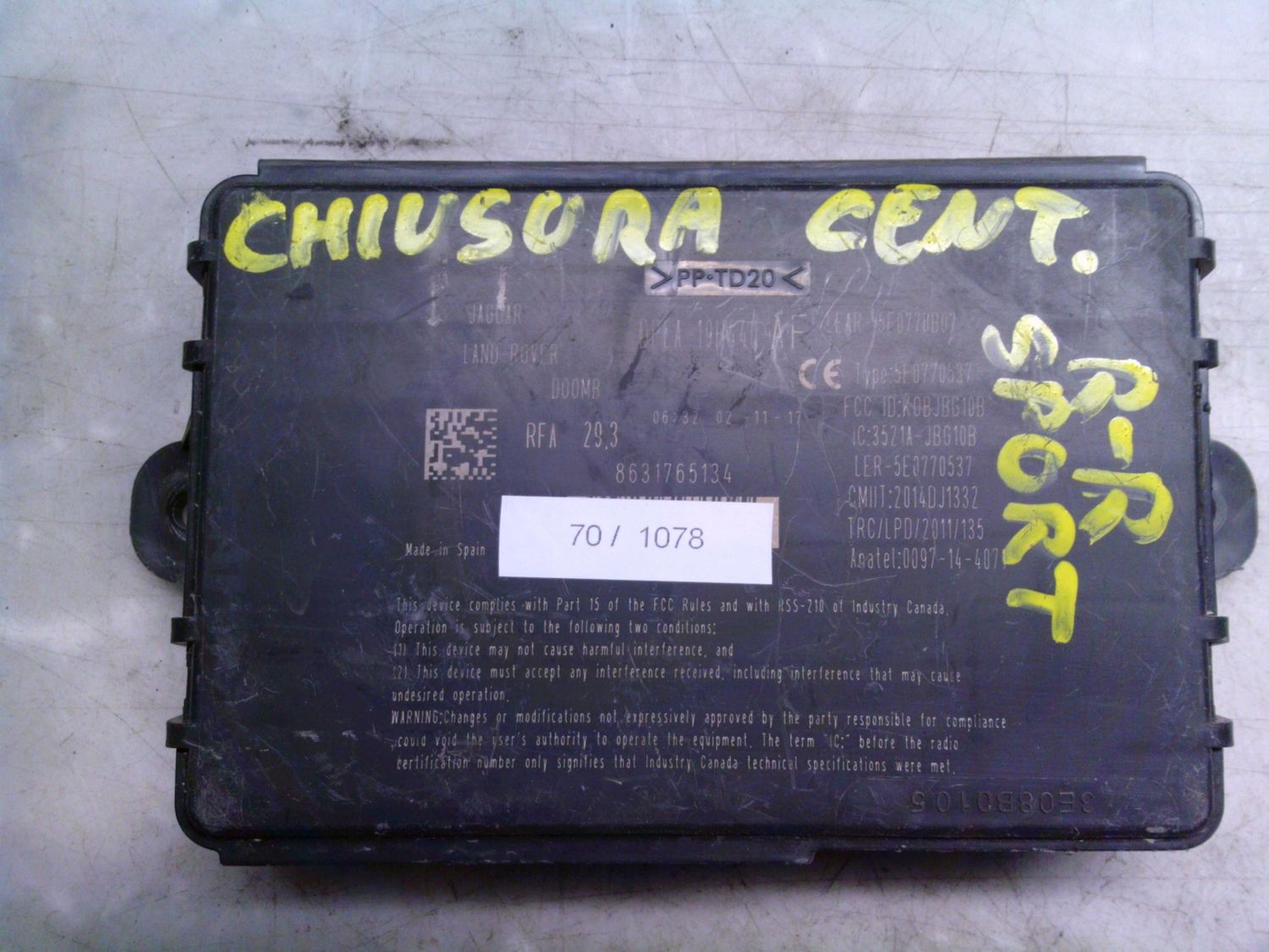 70-1078 Centralina Porte Lear DPLA-19H440-AF DPLA19H440AF 5E0770B07    LAND ROVER  RANGE ROVER SPORT