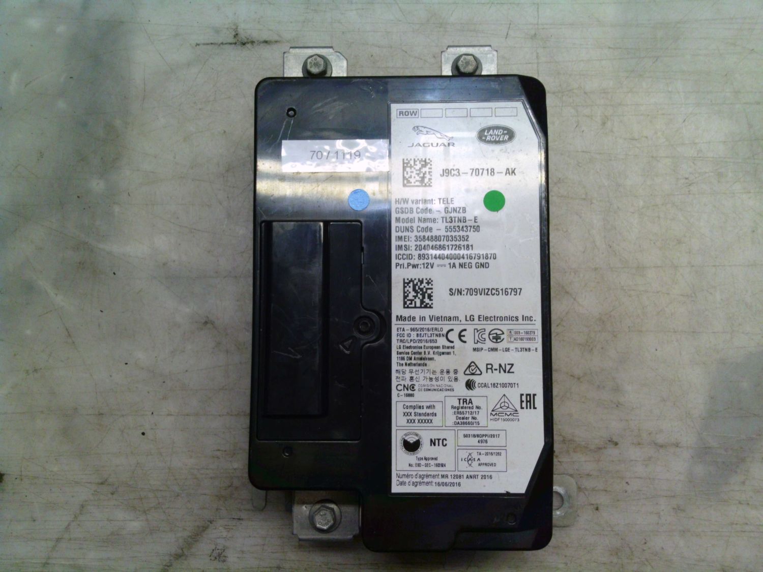 70-1119 Centralina Controllo Telematico Land Rover J9C3-70718-AK J9C370718AK TL3TNB-E    LAND ROVER  DISCOVERY