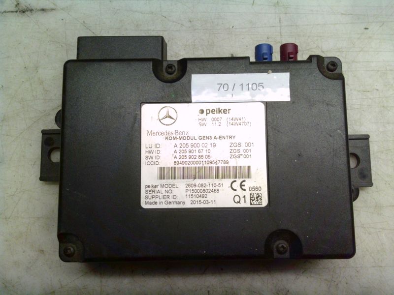 70-1105 Centralina Bluetooth Mercedes A 205 900 02 19 A2059000219 A 205 901 67 10 A 205 902 85 05 ZGS: 001 2609-082-110-51 MERCEDES  Varie