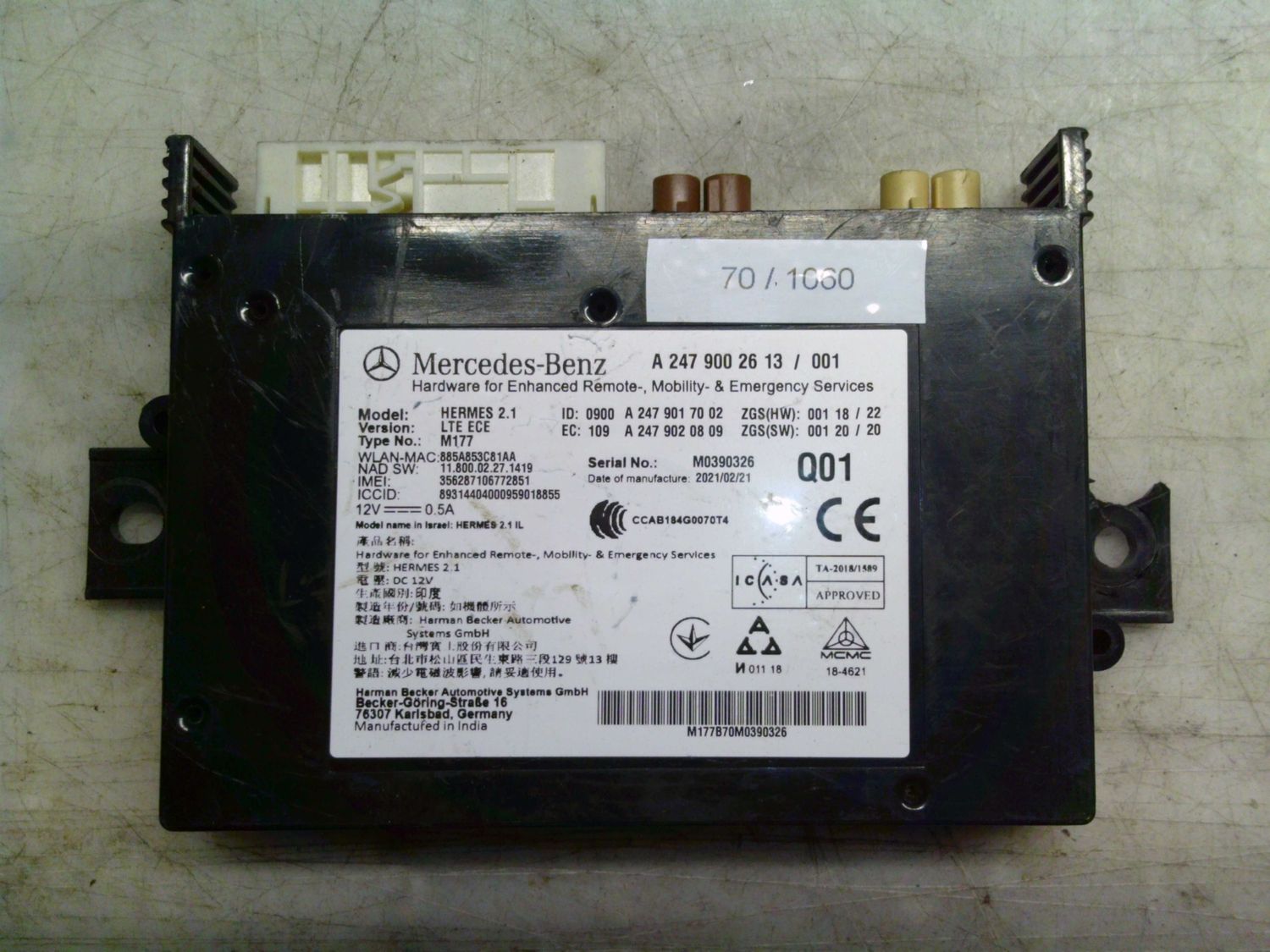 70-1060 Centralina Controllo Telematico Becker A 247 900 26 13 / 001 A2479002613001 HERMES 2.1    MERCEDES  Varie