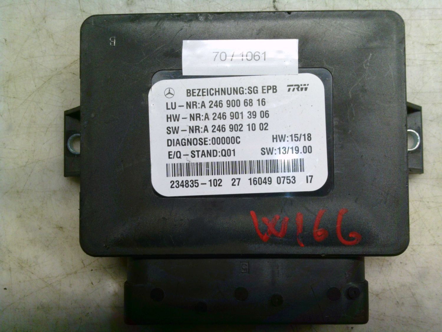 70-1061 Modulo Controllo Freno A Mano Mercedes A 246 900 68 16 A2469006816 A 246 901 39 06    MERCEDES  ML