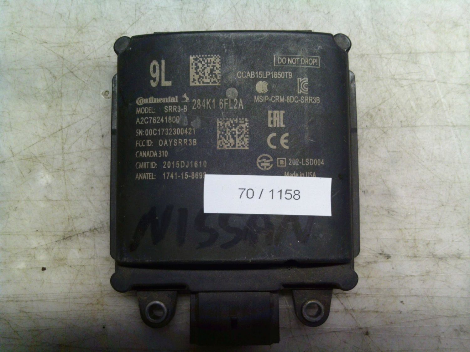 70-1158 Modulo Radarsensor Continental A2C76241800   284K1 6FL2A CCAB15LP1650T9 1741-15-8699  NISSAN  QASHQAI