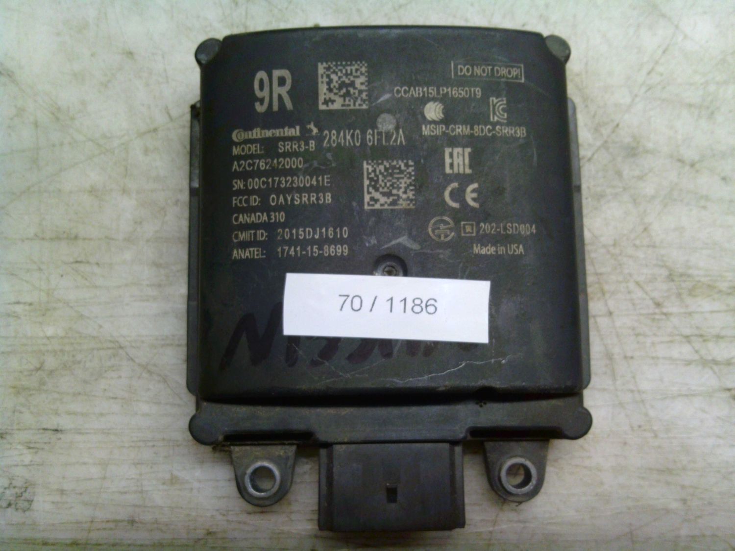 70-1186 Modulo Radarsensor Continental A2C76242000   284K0 6FL2A CCAB15LP1650T9 1741-15-8699  NISSAN  QASHQAI
