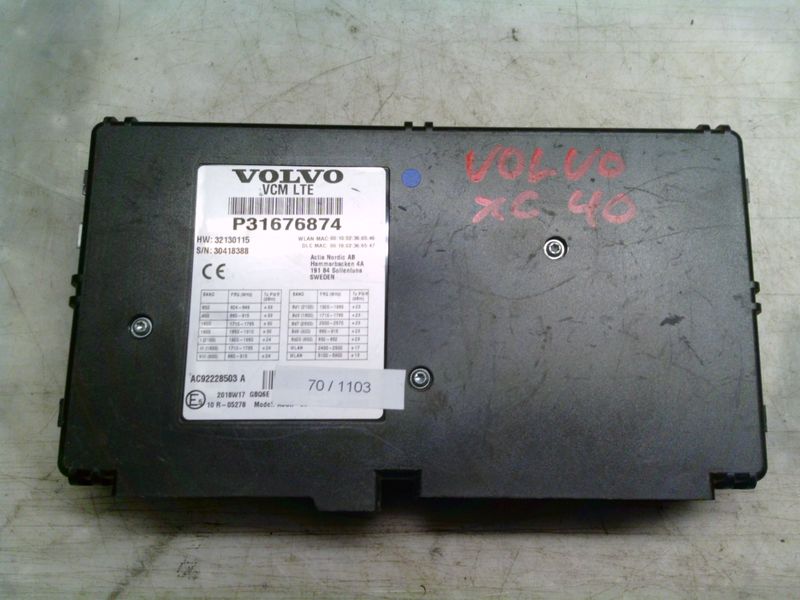 70-1103 Centralina Bluetooth Volvo P31676874   AC92228503A VCM LTE HW: 32130115 SW: 30418388 VOLVO  XC 40