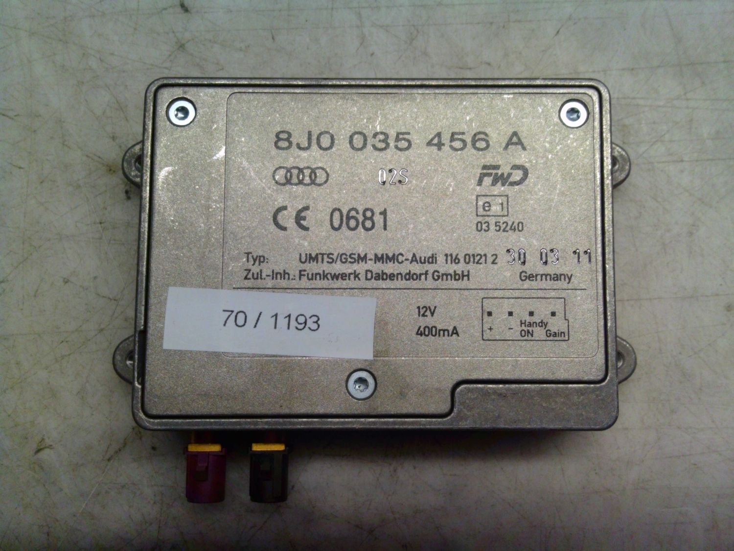 70-1193 Modulo Antenna Audi 8J0 035 456 A 8J0035456A 03 5240    Audi  A 7