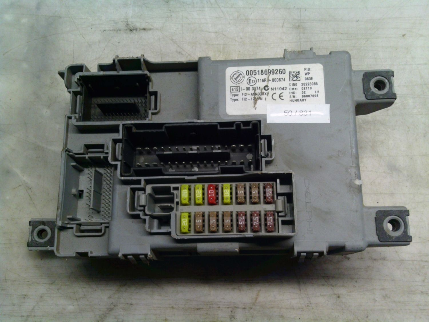 50-831 Body Computer Delphi 00518699260   28223085 02 L2  Fiat Benzina Punto