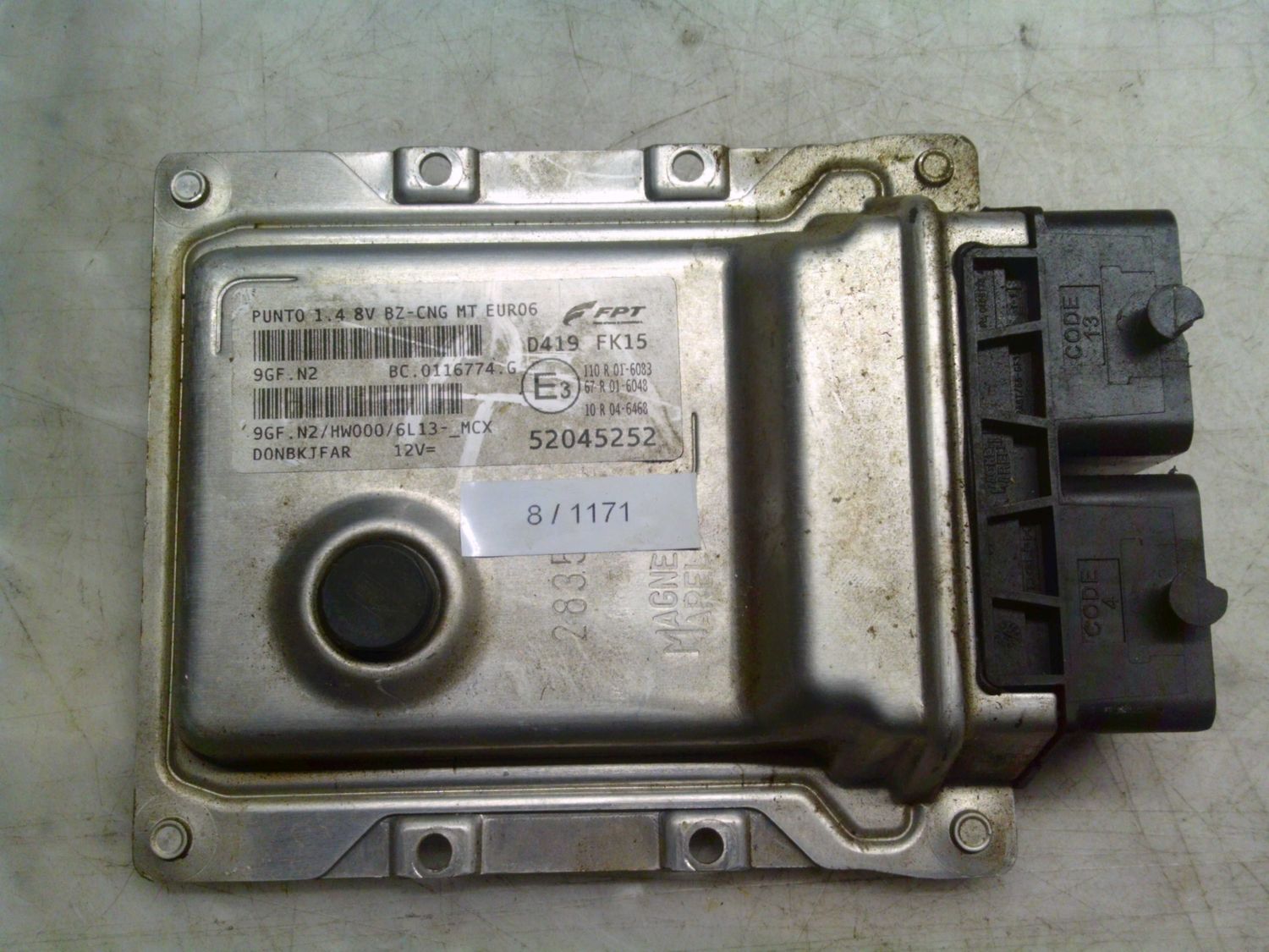 8-1171 Centralina Motore Magneti Marelli 52045252   9GF.N2 BC.0116774.G HW000/6L13-MCX PUNTO 1.4 8V BZ-CNG MT EURO 6 Fiat Benzina / Metano Punto