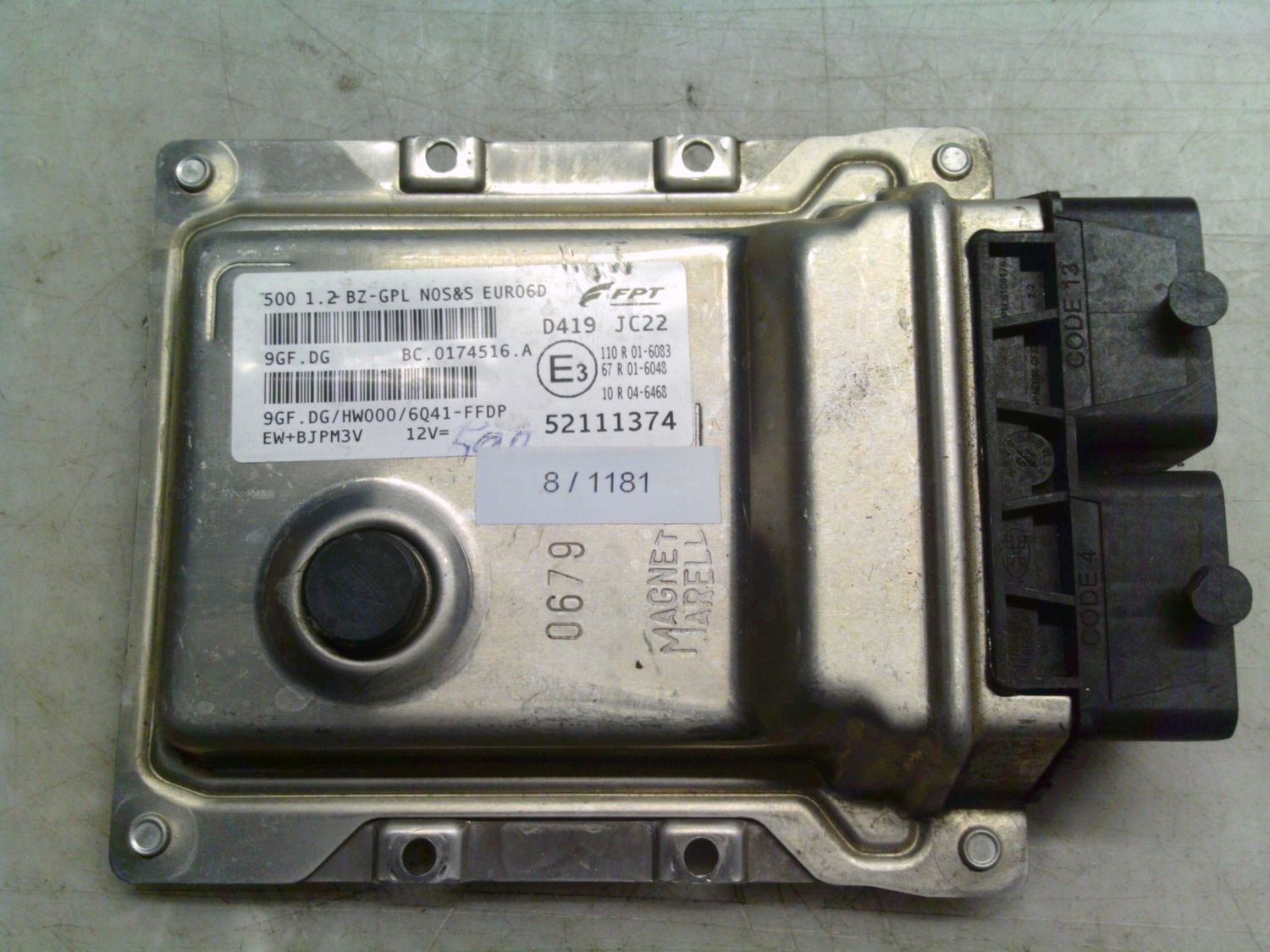 8-1181 Centralina Motore Magneti Marelli 52111374   9GF.DG BC.0174516.A 500 1.2 BZ-GPL NOS&S EUO6D HW000/6Q41-FFDP Fiat Benzina / Gpl 500