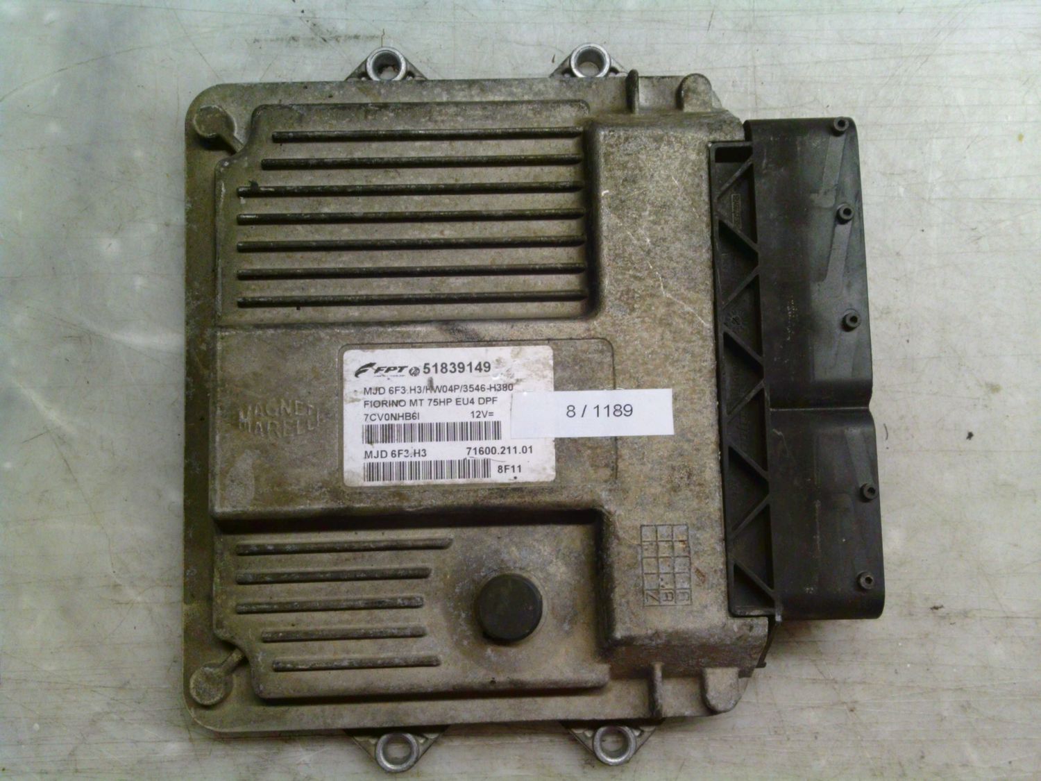 8-1189 Centralina Motore Magneti Marelli 51839149   MJD 6F3.H3 FIORINO MT 75HP EU4 DPF 71600.211.01 HW04P/3546-H380 Fiat Diesel Fiorino