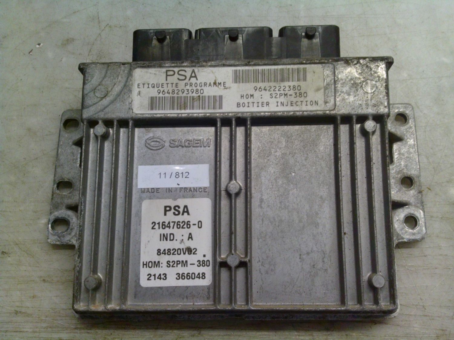 11-812 Centralina Motore Sagem 21647626-0 216476260 9648293980 9642222380 HOM S2PM-380 S2PM-380 Citroen Diesel C 3