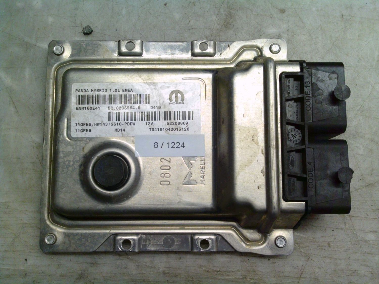8-1224 Centralina Motore Mopar 52208809 BC.0206564.B 11GFE6 HW143/S610-PDDW PANDA HYBRID 1.0L EMEA Fiat Elettrica / Benzina Panda 8-1224 Centralina Motore Mopar 52208809 BC.0206564.B 11GFE6 HW143/S610-PDDW PANDA HYBRID 1.0L EMEA Fiat Elettrica / Benzina Panda