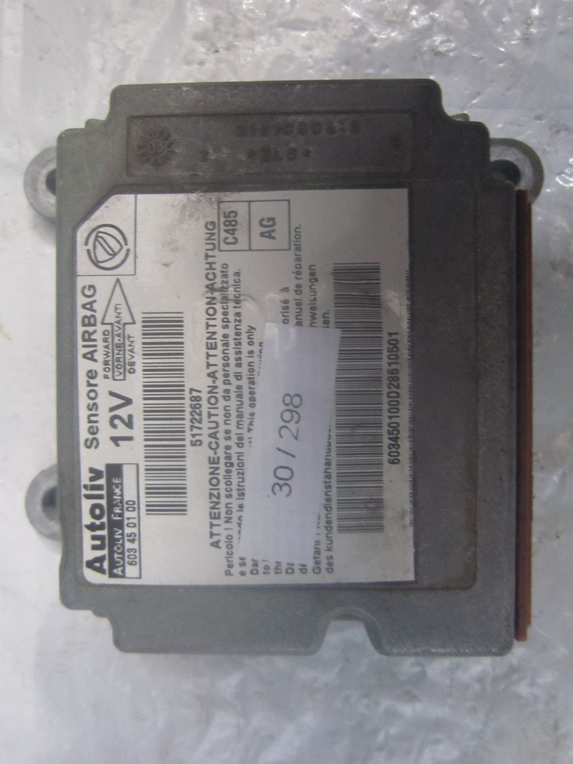 30-298 Centralina Airbag Autoliv 603 45 01 00 603450100 51722687 Lancia Ypsilon 30-298 Centralina Airbag Autoliv 603 45 01 00 603450100 51722687 Lancia Ypsilon