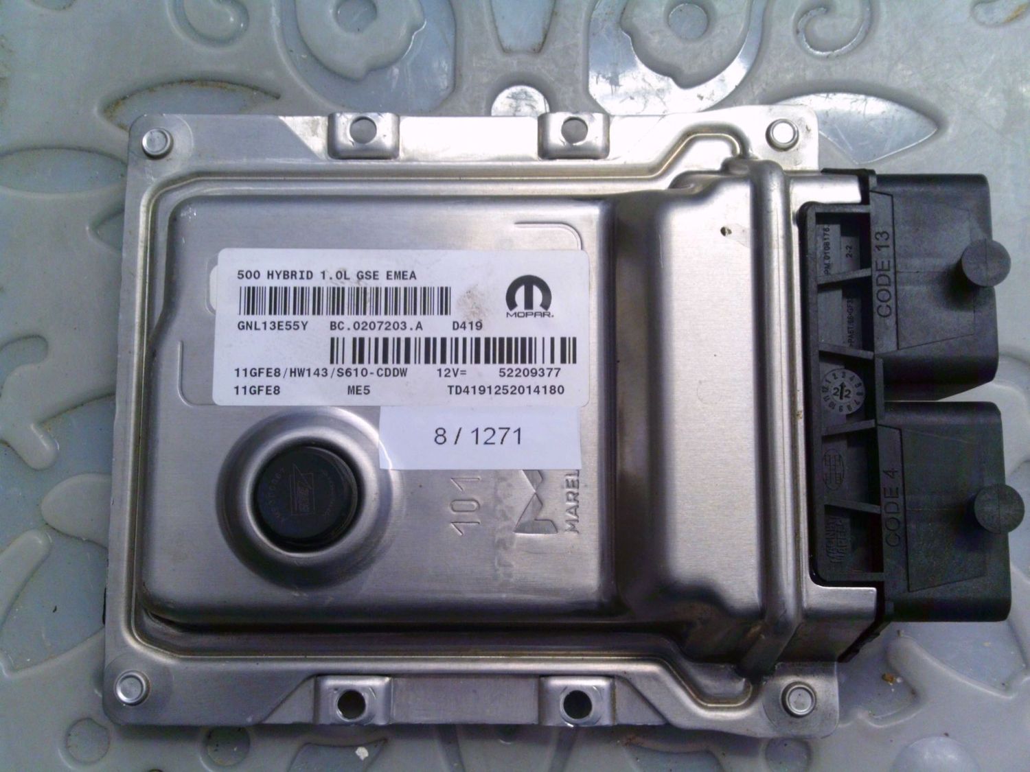 8-1271 Centralina Motore Mopar 52209377 BC.0207203.B 11GFE8 HW143/S610-CDDW 500 HYBRID 1.0L GSE EMEA Fiat Elettrica / Benzina 500 8-1271 Centralina Motore Mopar 52209377 BC.0207203.B 11GFE8 HW143/S610-CDDW 500 HYBRID 1.0L GSE EMEA Fiat Elettrica / Benzina 500