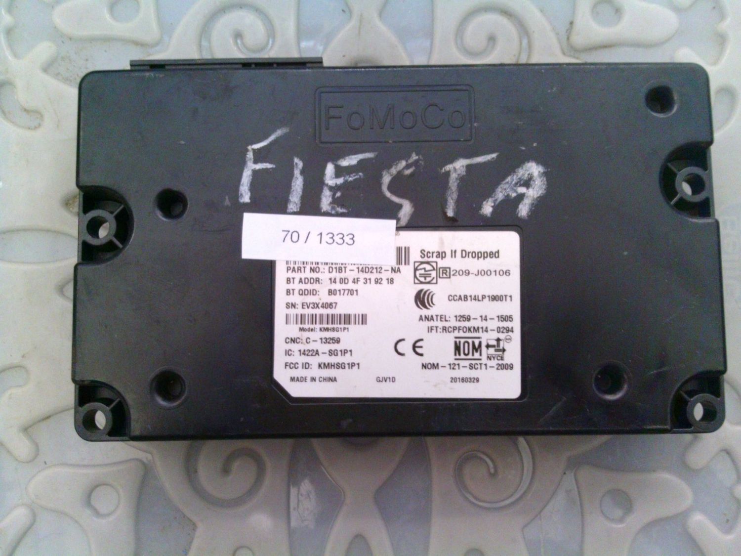 70-1333 Centralina Bluetooth Fomoco D1BT-14D212-NA D1BT14D212NA KMHSG1P1 1259-14-1505 Ford Fiesta 70-1333 Centralina Bluetooth Fomoco D1BT-14D212-NA D1BT14D212NA KMHSG1P1 1259-14-1505 Ford Fiesta