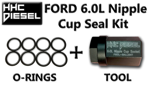 FORD 6.0L Diesel ~Nipple Cup/Ball Tube Socket &amp; 8-Extreme Duty Viton Seals  ***NOTE*** OVERNIGHT and 2ND DAY SHIPPING ORDERS MUST BE RECIEVED BY 3:00PM CST