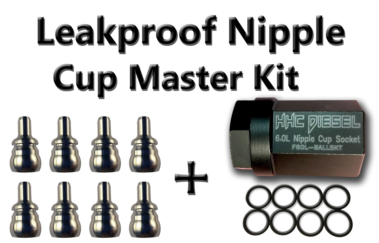 FORD 6.0L Diesel ~Leakproof Nipple Cup/Ball Tube MASTER KIT : 1-Tool, 8-Cups, 8-Extreme Duty Viton Seals  ***NOTE*** OVERNIGHT and 2ND DAY SHIPPING ORDERS MUST BE RECIEVED BY 2:00PM CST