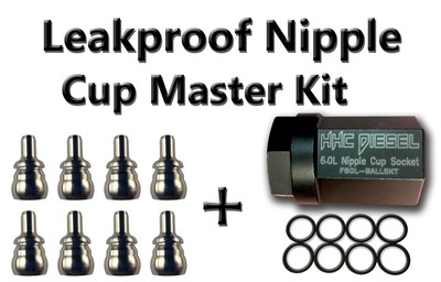 FORD 6.0L Diesel ~Leakproof Nipple Cup/Ball Tube MASTER KIT : 1-Tool, 8-Cups, 8-Extreme Duty Viton Seals