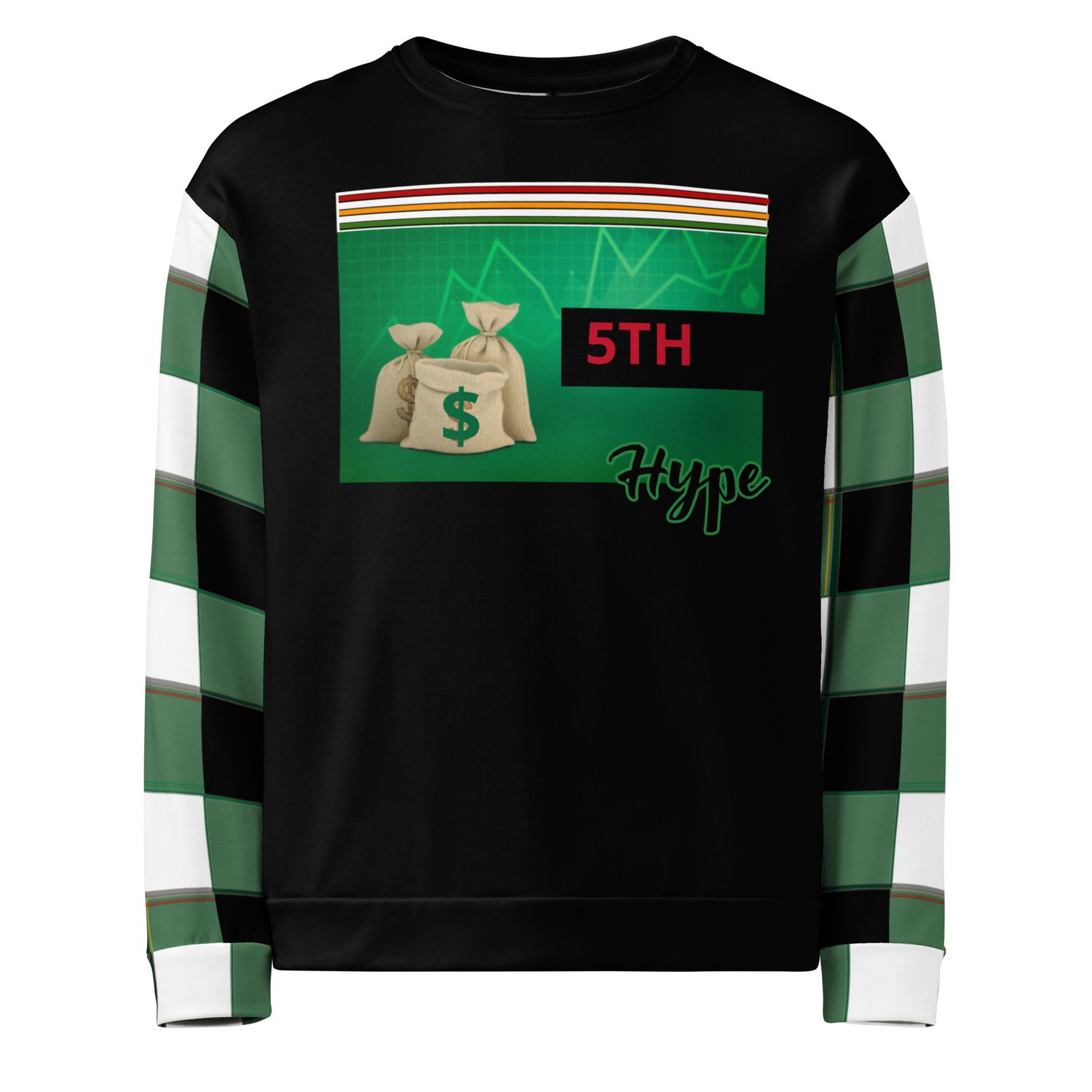 Black Money Saks On 5TH Everywhere Checks Green Lumberjack Unisex Sweatshirt
