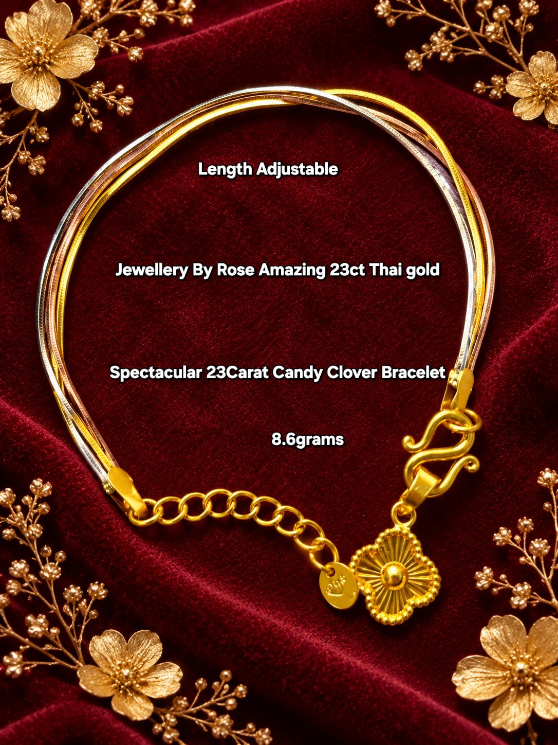 Spectacular 23Carat Candy 3 Colors Gold Clover Bracelet