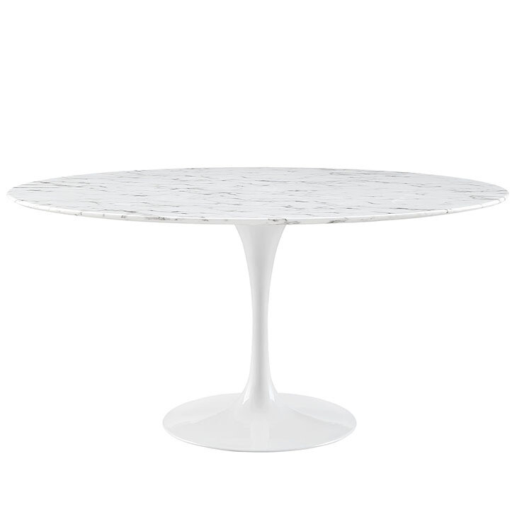 Lila 60" Round Artificial Marble Dining Table in White