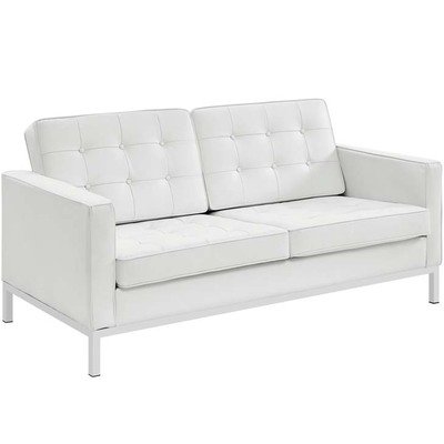 Printers Row Leather Loveseat in Black or White
